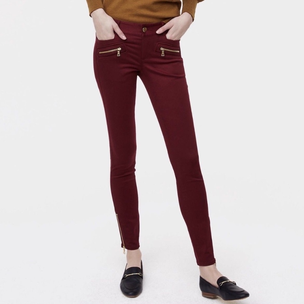 LOFT Petite 2P Marisa Skinny Ankle Pants Gold Zip